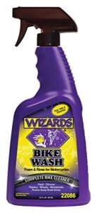 wizards bike wash - cleaner for motorcycle washing kit- quick detailer for bike kit with bug remover - for your motorcycle accessories and detail kit - 22 oz