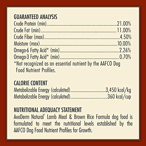 AvoDerm Natural Lamb Meal & Brown Rice Recipe Dry Dog Food, For Allergy Support, 26 lb