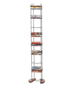 atlantic wire frame media tower - 93 dvd storage rack, wide stable base, pn 72212041 in black metal and cherry wood