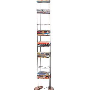 Atlantic Wire Frame Media Tower - 93 DVD Storage Rack, Wide Stable Base, PN 72212041 in Black Metal and Cherry Wood