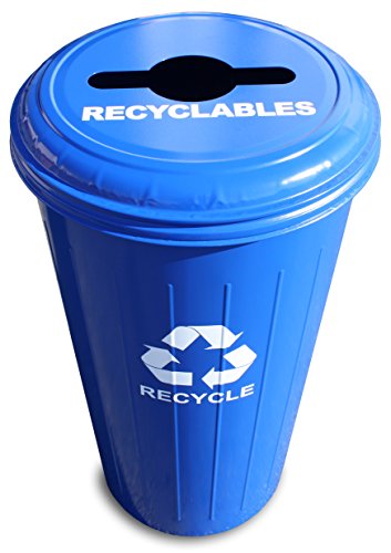 Witt Industries 10/1CTDB Steel 20-Gallon Recycling Trash Can with Combination Top, Legend "Recyclables, Recycle", Round, 30" Height, Dark Blue