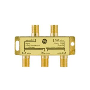ge digital 4-way coaxial cable splitter, 2.5 ghz 5-2500 mhz, rg6 compatible, works with hd tv, satellite, high speed internet, amplifier, antenna, gold plated connectors, corrosion resistant, 33527