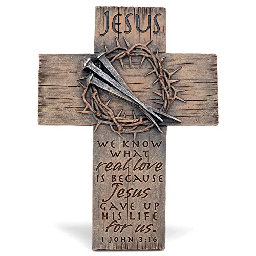 Lighthouse Christian Products Crown of Thorns Rough Woodgrain 7 Inch Cast Stone Cross Figurine