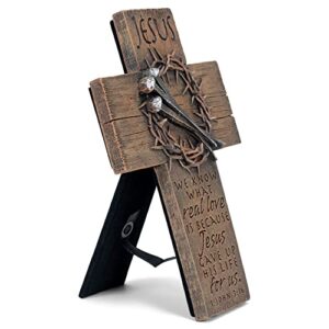 Lighthouse Christian Products Crown of Thorns Rough Woodgrain 7 Inch Cast Stone Cross Figurine