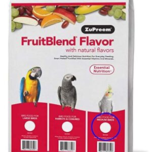 ZuPreem FruitBlend Flavor Pellets Bird Food for Medium Birds, 35 LB Bag - Powerful Pellets Made in USA, Naturally Flavored for Cockatiels, Quakers, Lovebirds, Small Conures