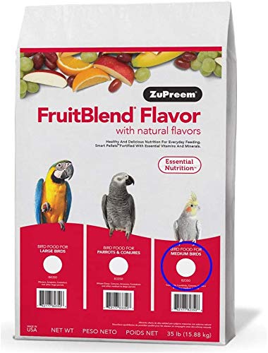 ZuPreem FruitBlend Flavor Pellets Bird Food for Medium Birds, 35 LB Bag - Powerful Pellets Made in USA, Naturally Flavored for Cockatiels, Quakers, Lovebirds, Small Conures