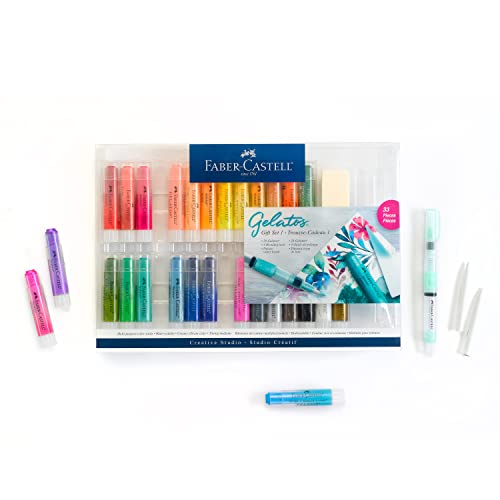 Faber-Castell Gelatos Original Gift Set - 28 Colors - Multi-Purpose Art Color Sticks Set, 34 Piece Gift Set