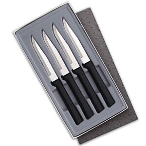 rada cutlery serrated steak knife set stainless steel knives resin steel, set of 4, 7 3/4 inches, black handle