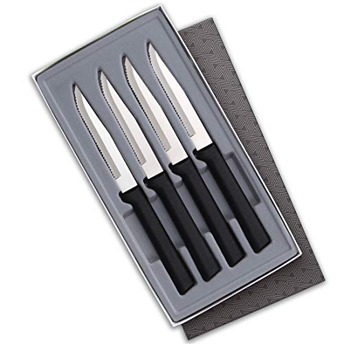 Rada Cutlery Serrated Steak Knife Set Stainless Steel Knives Resin Steel, Set of 4, 7 3/4 Inches, Black Handle