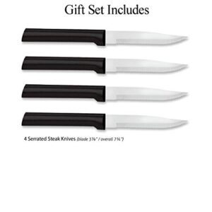 Rada Cutlery Serrated Steak Knife Set Stainless Steel Knives Resin Steel, Set of 4, 7 3/4 Inches, Black Handle