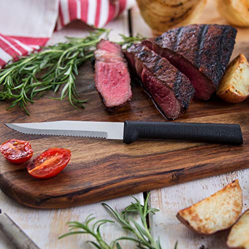 Rada Cutlery Serrated Steak Knife Set Stainless Steel Knives Resin Steel, Set of 4, 7 3/4 Inches, Black Handle