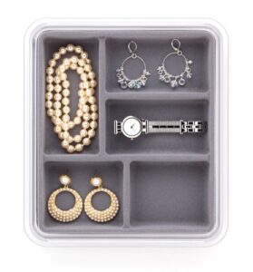 neatnix stax jewelry organizer tray, 5 compartments, pearl grey