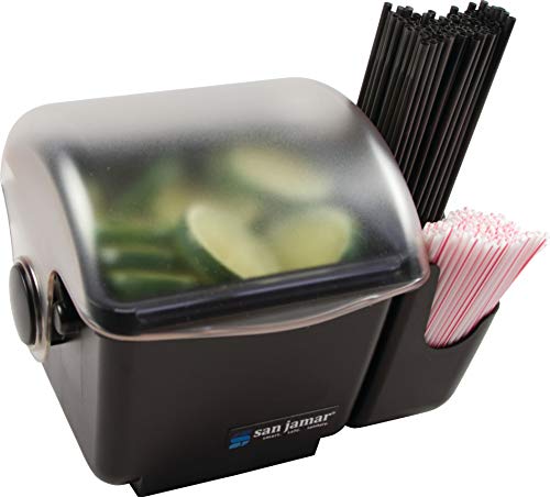 San Jamar BD2002CAR Mini Dome Garnish Center with Chillable Tray and Right Hand Caddy (1-Quart, Black, NSF)