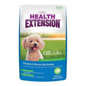 health extension little bites dry dog food, natural food with added vitamins & minerals, suitable for teacup, toy & miniature dogs, chicken & brown rice recipe (4 pound / 1.8 kg)