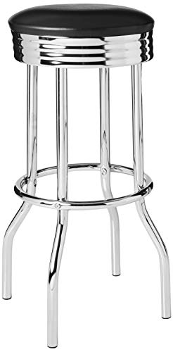 Crown Mark 3905Set Retro 3pc Bar Set w/ 2 stools Black and Chrome