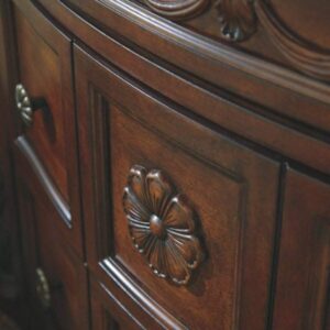 Signature Design by Ashley North Shore Ornate 3 Drawer Nightstand with Marble Inlay Top, Dark Brown