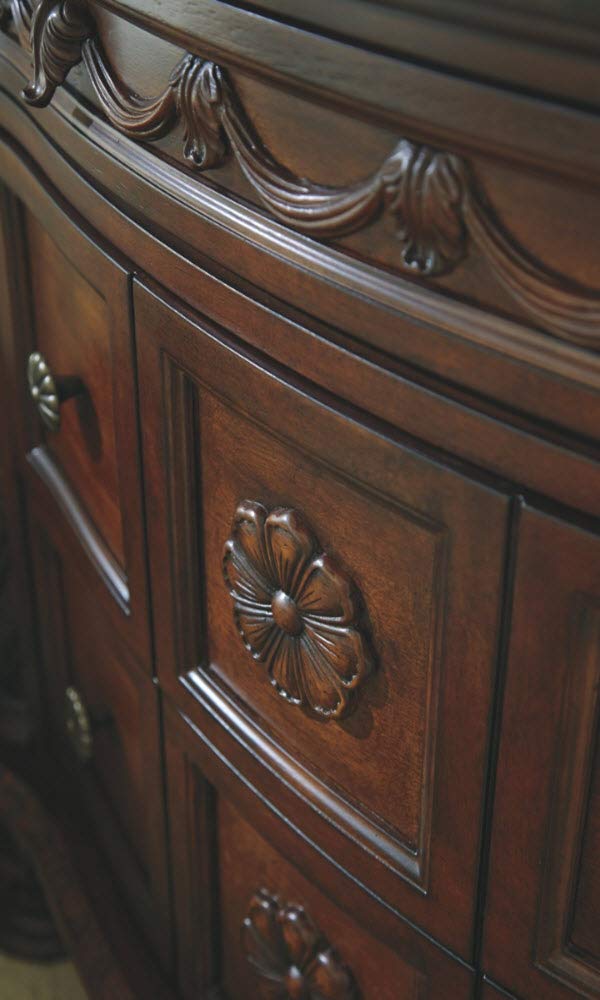 Signature Design by Ashley North Shore Ornate 3 Drawer Nightstand with Marble Inlay Top, Dark Brown