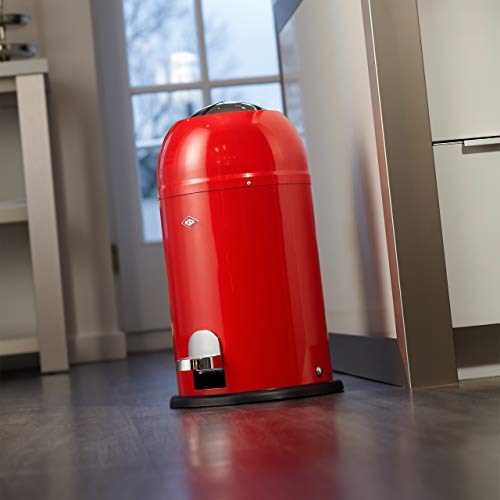 Wesco Kickmaster Junior - German Designed - Step Trash Can, Powder Coated Steel, 4 Gallon / 15 L, Red