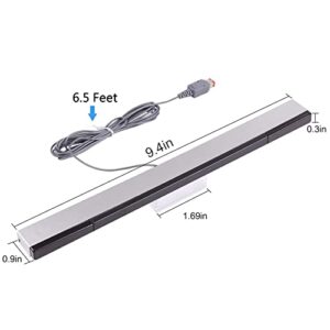 JINHEZO Replacement Wired Infrared IR Ray Motion Sensor Bar Compatible Nintendo Wii and Wii U Console (Silver/Black)