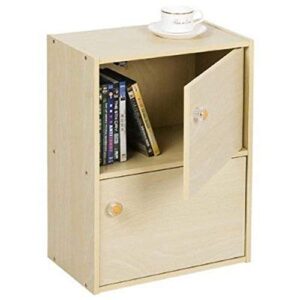 furinno pasir 2 tier bookcase with 2 door/round handle, steam beech