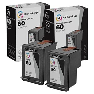 ld products remanufactured compatible ink cartridge replacement for hp 60 cc640wn (2 pack - black) compatible with hp photosmart, envy e all-in-one, and deskjet printers