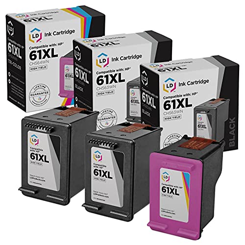 LD Products Remanufactured Ink Cartridge Replacements for HP 61XL High Yield (2 Black, 1 Color, 3-Pack)