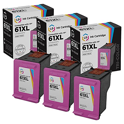 LD Remanufactured Ink Cartridge Replacement for HP 61XL CH564WN High Yield (Tri Color, 3-Pack)