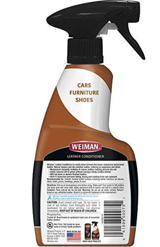 Weiman Leather Cleaner and Conditioner for Furniture - Cleans Conditions and Restores Leather Surfaces - UV Protectants Help Prevent Cracking or Fading of Leather Car Seats, Shoes, Purses