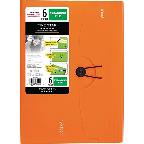 Five Star 6-Pocket Expanding File, 13 x 9.38 Inches, Orange (72923)