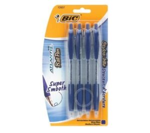 bic products - bic - atlantis ballpoint retractable pen, blue ink, medium, 4 per pack - sold as 1 pack - smooth, scratch-free writing. - soft cushion grip gives you great no-slip comfort. -