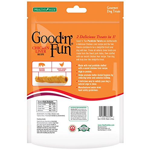 Good'n'Fun Chicken Liver Twists, Dog Chew Sticks, Premium Pork Hide and Chicken Liver Inside, 6 Count