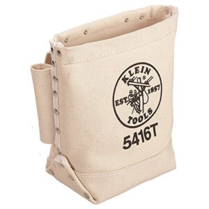 klein tools 5416t tool bag, bull-pin and bolt pouch, no. 4 canvas with tunnel connection, 5 x 10 x 9-inch