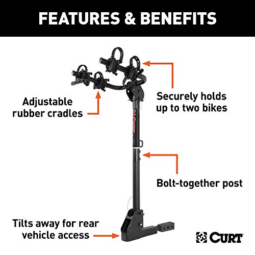 CURT 18029 Trailer Hitch Bike Rack Mount, Fits 1-1/4, 2-Inch Receiver, 2 Bicycles, CARBIDE BLACK POWDER COAT