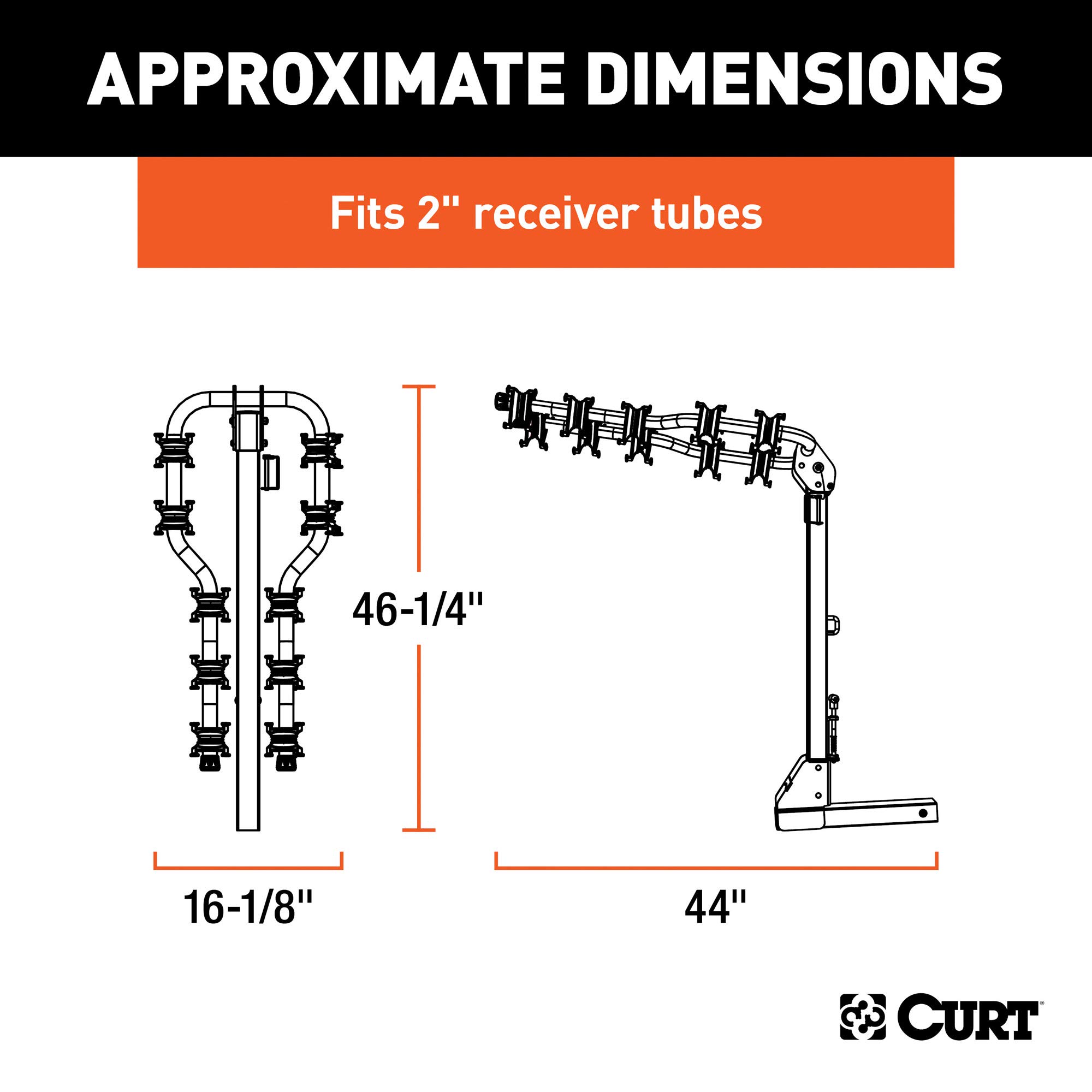 CURT 18065 Premium Trailer Hitch Bike Rack Mount, Fits 2-Inch Receiver, 5 Bicycles, Black