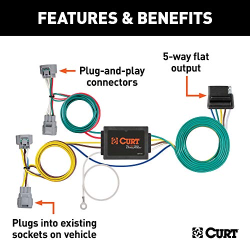 CURT 56513 Vehicle-Side Custom 5-Wire Trailer Wiring Harness, Fits Select Toyota Tacoma, Hilux, T-100 Pickup , Black