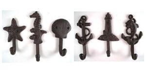 lighthouse dolphin anchor starfish seahorse shell cast iron nautical hooks set