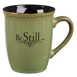 christian art gifts sage green stoneware coffee/tea mug be still – psalm 46:10 bible verse inspirational coffee/tea cup for men and women, 13 ounce
