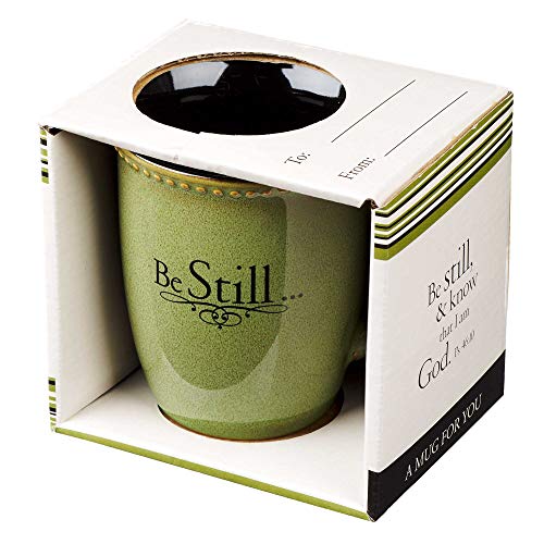 Christian Art Gifts Sage Green Stoneware Coffee/Tea Mug Be Still – Psalm 46:10 Bible Verse Inspirational Coffee/Tea Cup for Men and Women, 13 Ounce