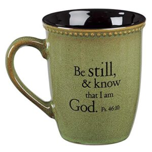 Christian Art Gifts Sage Green Stoneware Coffee/Tea Mug Be Still – Psalm 46:10 Bible Verse Inspirational Coffee/Tea Cup for Men and Women, 13 Ounce