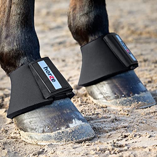 HORZE Pro Overreach Neoprene Horse Bell Boots - Durable and Long-Lasting Protection, Heavy-Duty, Shock-Absorbing, and Tear-Resistant - Sold in Pairs - Black (X-Large)