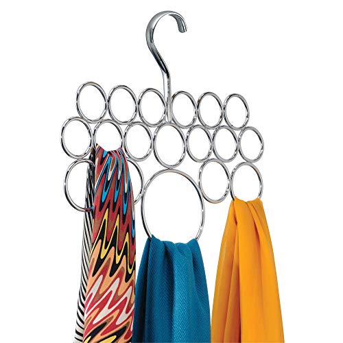 iDesign Axis Metal Loop Scarf Hanger, No Snag Closet Organization Storage Holder for Scarves, Men's Ties, Women's Shawls, Pashminas, Belts, Accessories, Clothes, 18 Loops ,0.3" x 9.9" x 11.2", Chrome