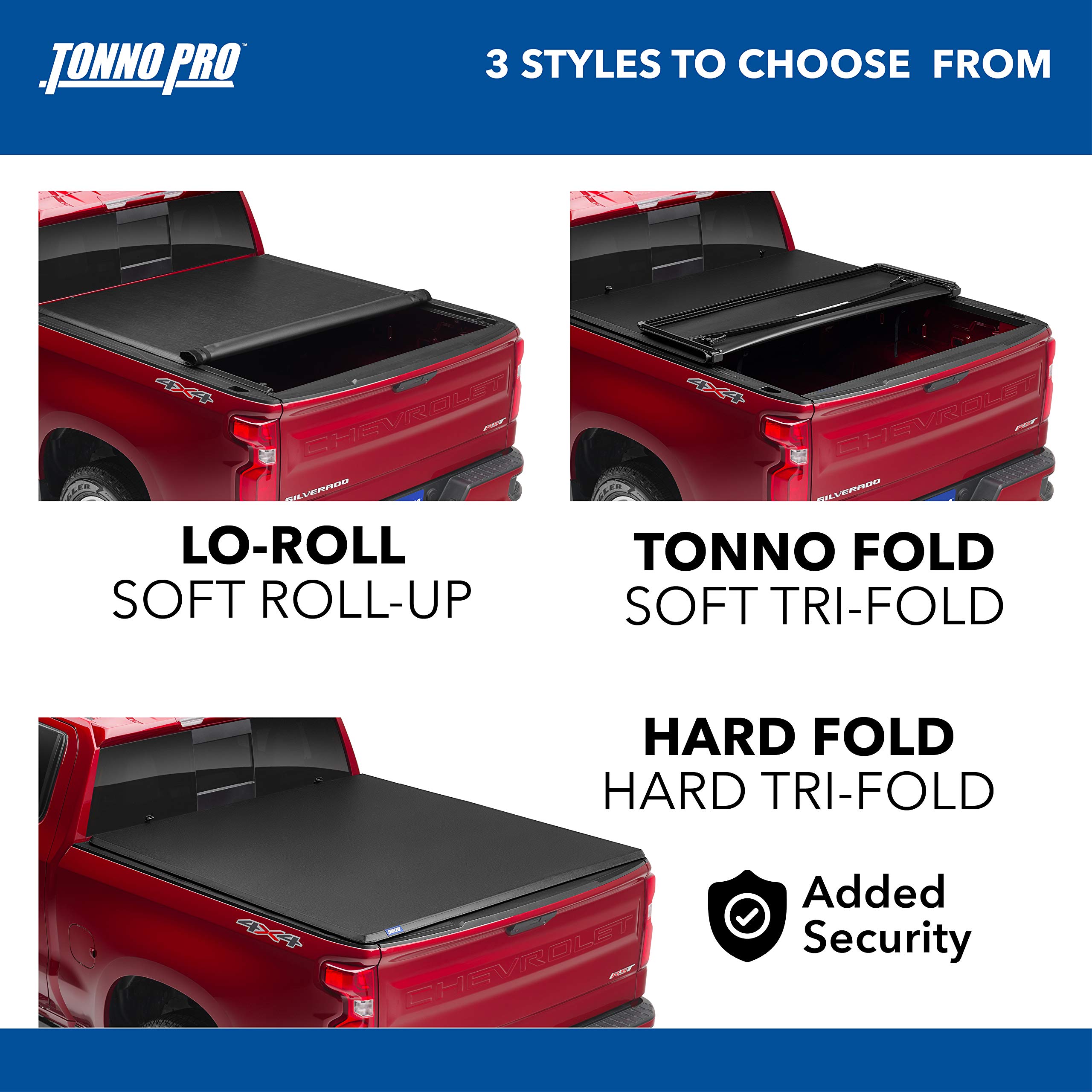 Tonno Pro Lo Roll, Soft Roll-up Truck Bed Tonneau Cover | LR-1030 | Fits 2007 - 2013, 2014 HD Chevy/GMC Silverado/Sierra 1500/2500/3500 6' 7" Bed (78.7")