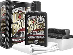 doc baileys black leather detail kit - restore your black leather & vinyl gear - leather cleaner, conditioner, waterproofer, & protectant - re-dye & maintain your favorite leather to look like new