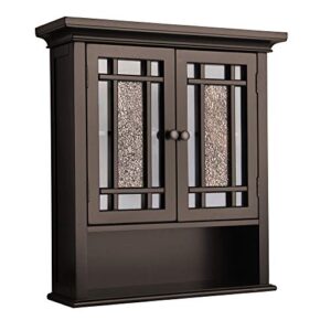 teamson home windsor over the toilet removable wall medicine cabinet with 1 fixed and 1 adjustable shelves 3 storage spaces 2 glass mosaic doors and rubbed bronze-finished knobs, dark espresso