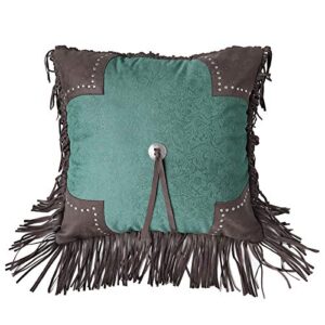 paseo road by hiend accents | cheyenne western scalloped edge decorative pillow, 18x18 inch, brown and turquoise tooled faux leather rustic cabin throw accent pillow