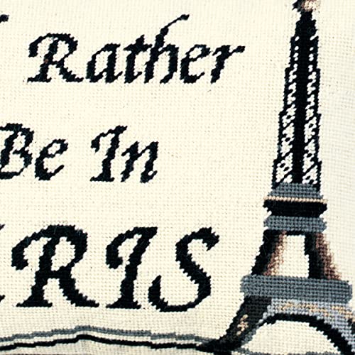 C&F Home I'd Rather Be in Paris Needlepoint Pillow Decor Decoration Christmas Throw Pillow for Couch Chair Living Room Bedroom 12 x 16 White