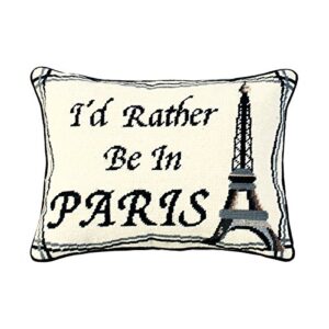 c&f home i'd rather be in paris needlepoint pillow decor decoration christmas throw pillow for couch chair living room bedroom 12 x 16 white