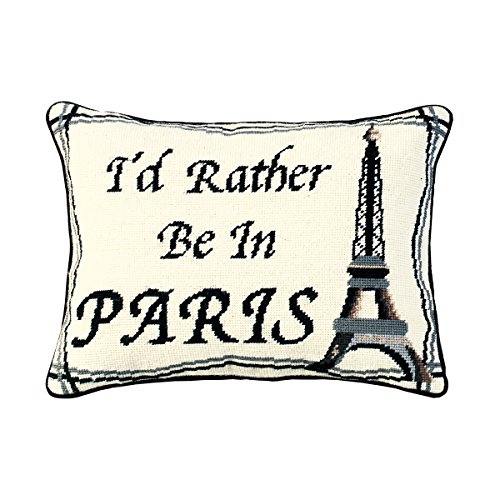 C&F Home I'd Rather Be in Paris Needlepoint Pillow Decor Decoration Christmas Throw Pillow for Couch Chair Living Room Bedroom 12 x 16 White