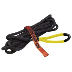 bubba rope lil' bubba model 176650ywg off-road power stretch kinetic kit 1/2" x 20' ft. recovery rope with breaking strength of 7400 lb. in yellow / black color, accessory ideal for recovery and towing stuck vehicles