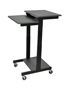 luxor adjustable height multipurpose lightweight rolling presentation workstation with 3 shelves - black, perfect for school, classroom, office and more